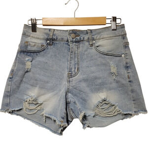 High Rise Distressed Denim Shorts Cut Off Retro Festival Hippie 70s Size M